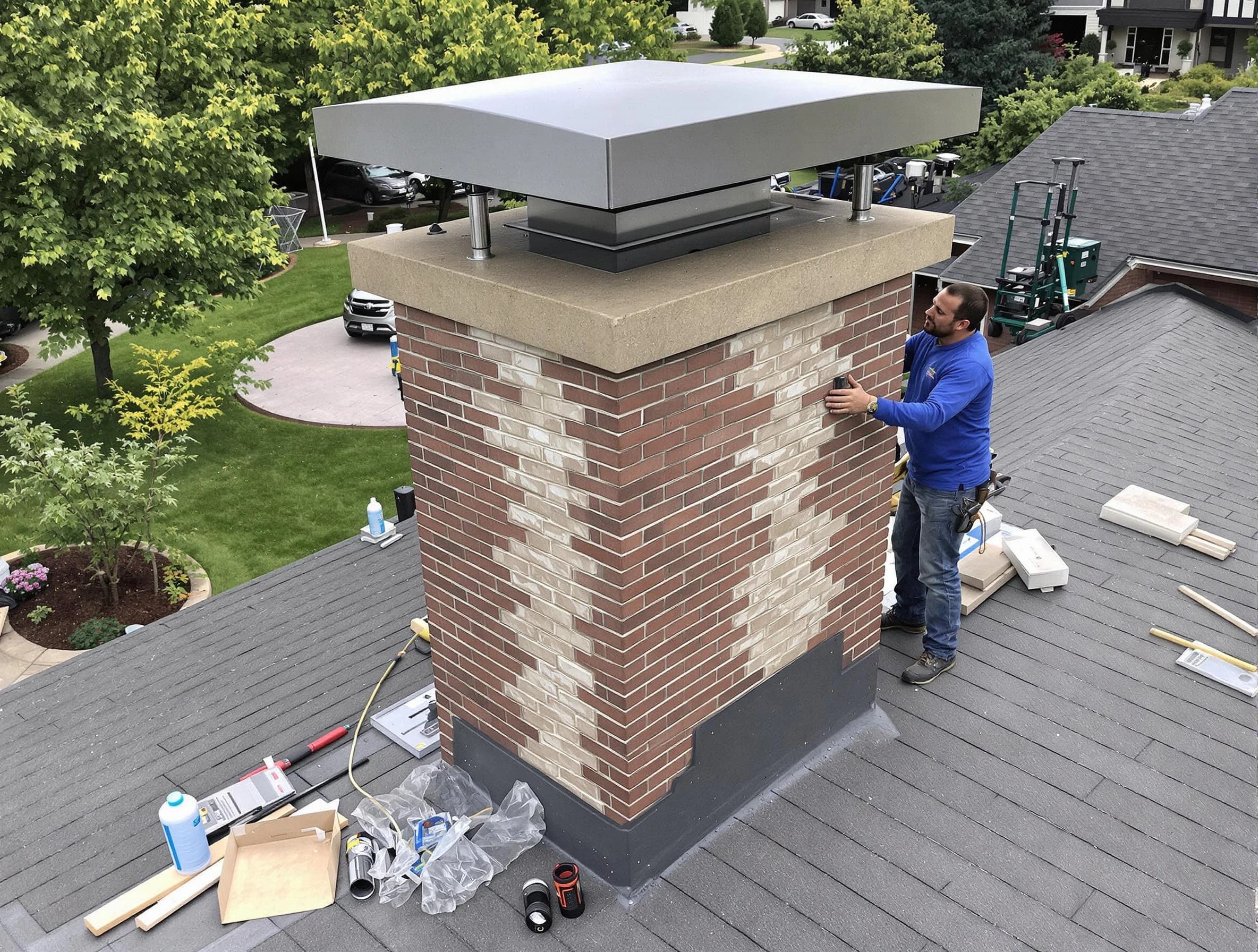 Littleton Chimney Sweep team working on a custom chimney remodel in Littleton, CO