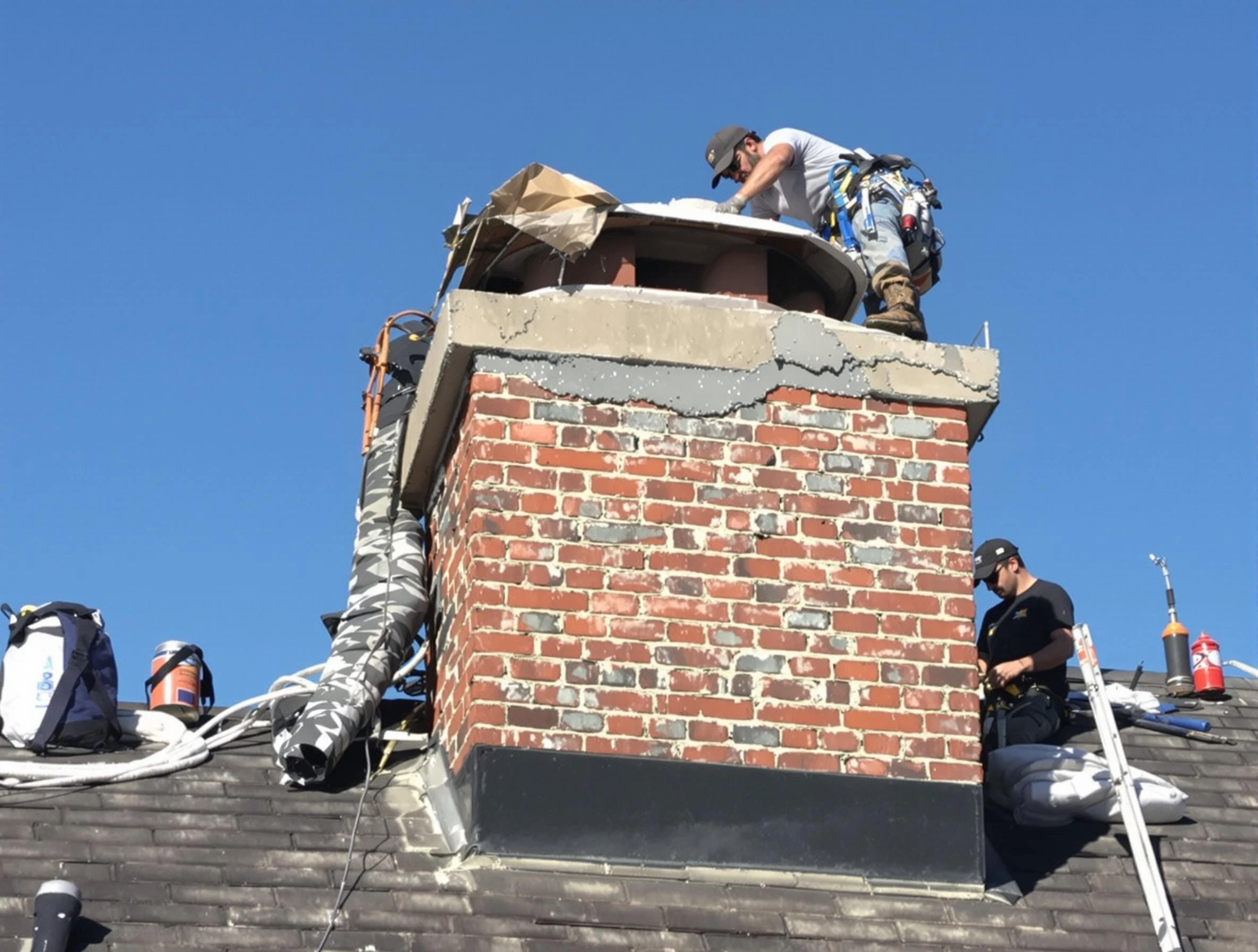 Littleton Chimney Sweep installing a custom chimney crown in Littleton, CO