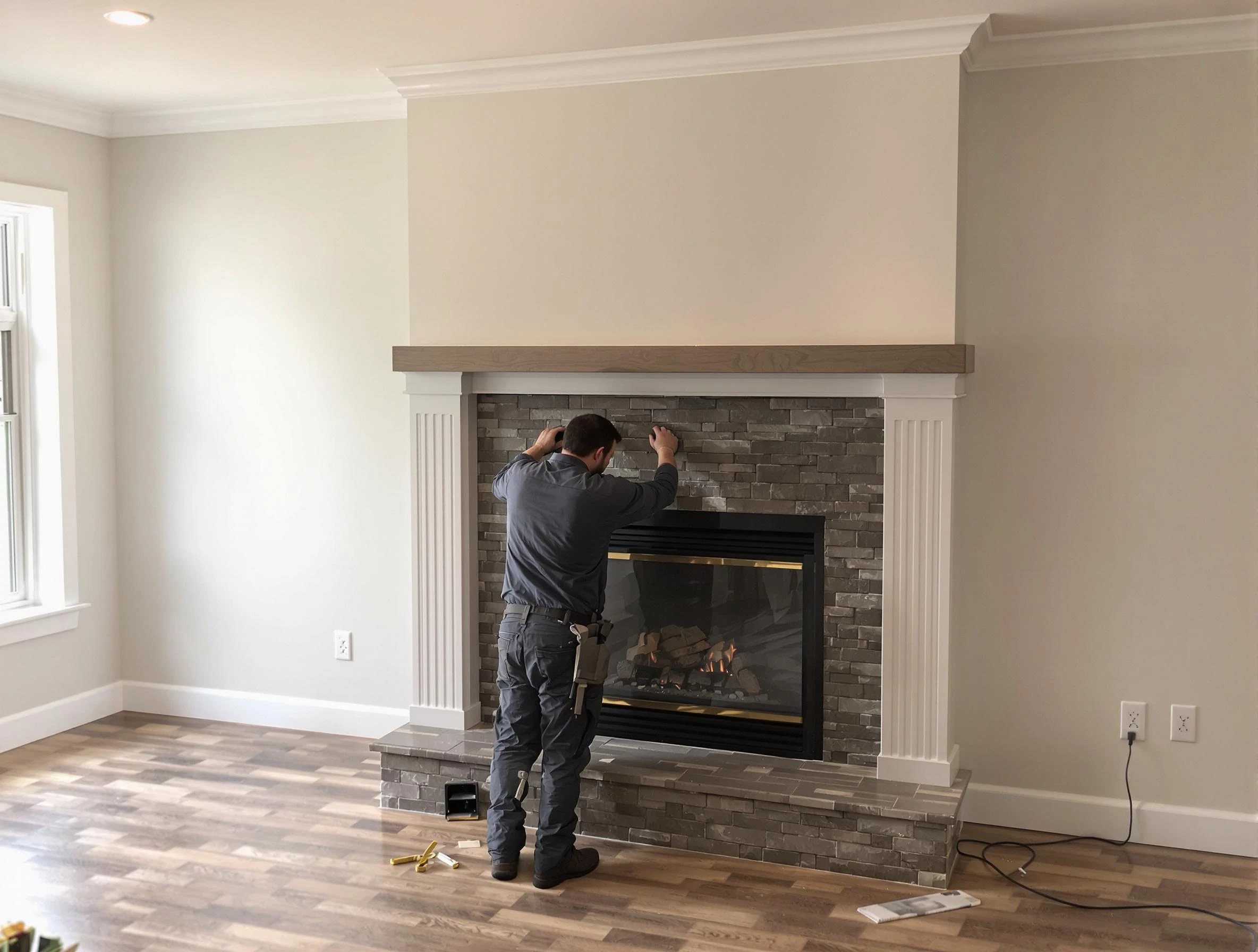 Littleton Chimney Sweep finishing a custom fireplace install in Littleton, CO